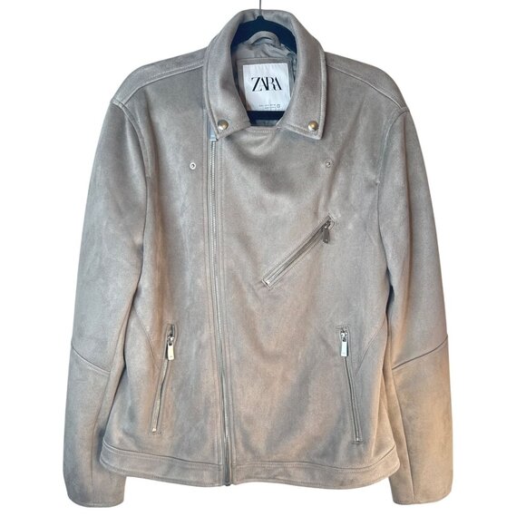 ZARA Gray Large Faux Suede Biker Jacket - Picture 15 of 16